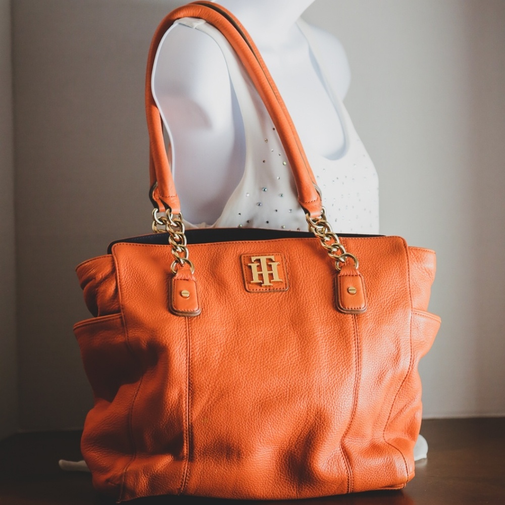 Tommy Hilfiger leather orange plush handbag